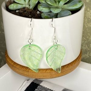 Green leaf earrings
